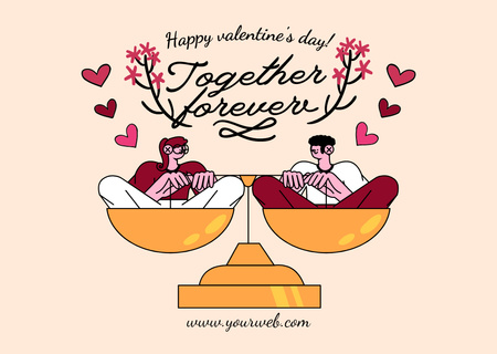Happy Valentine's Day Greetings with Cartoon Couple in Love Card Design Template