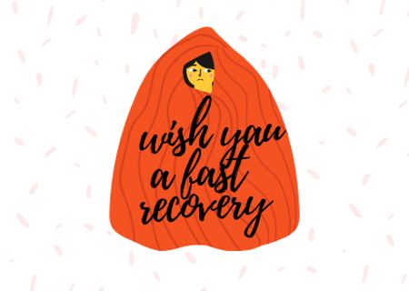 Cute Get Well Wish with Girl hiding in Blanket Card Design Template