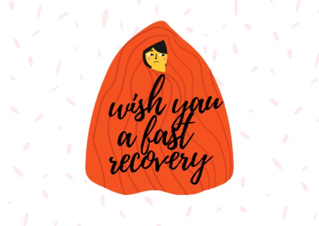 Cute Get Well Wish with Girl hiding in Blanket Card – шаблон для дизайну