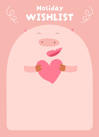 Designvorlage Pink Piggy Holiday Wishlist für Notepad 4x5.5in