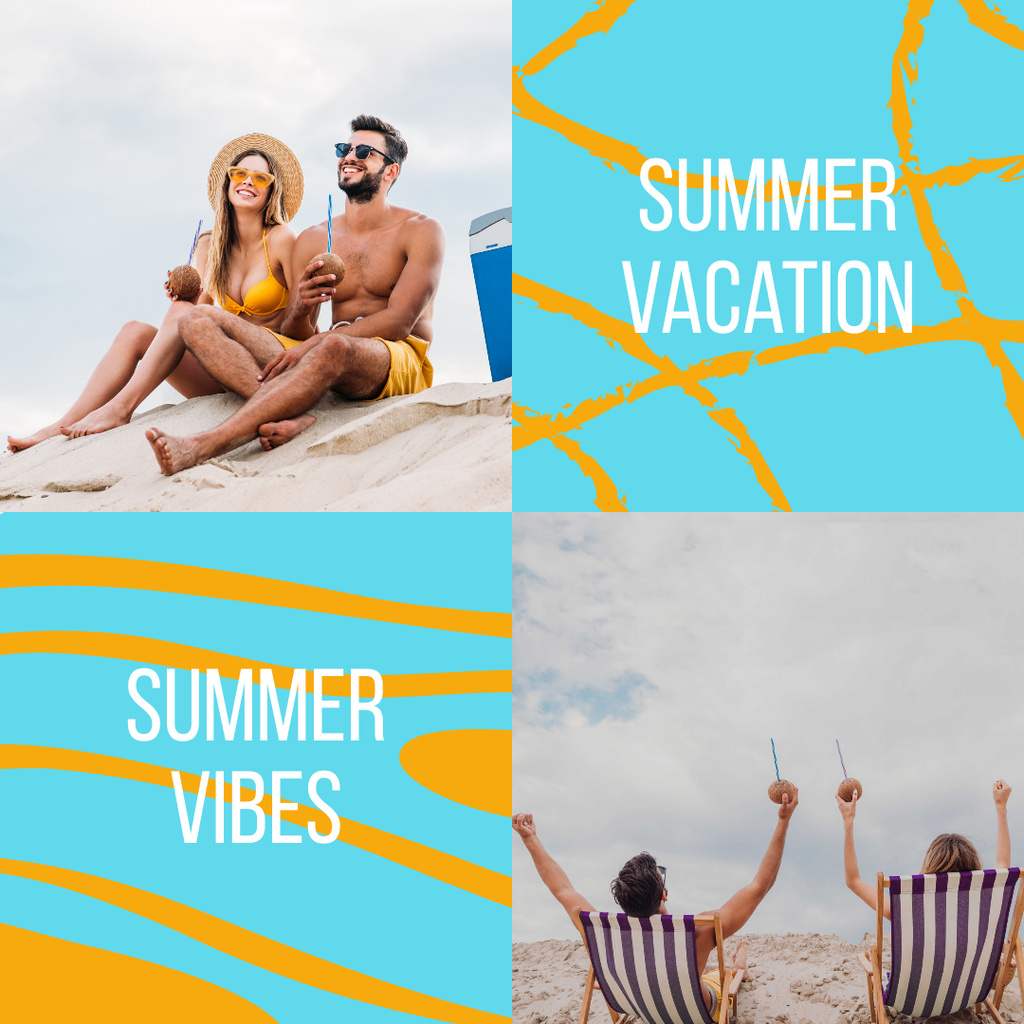 Summer Vacation With Chaise Lounge On Beach Instagram Tasarım Şablonu