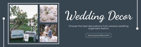 Kollázs a ceremónia esküvői dekorációjának elkészítésére vonatkozó javaslattal Email header tervezősablon