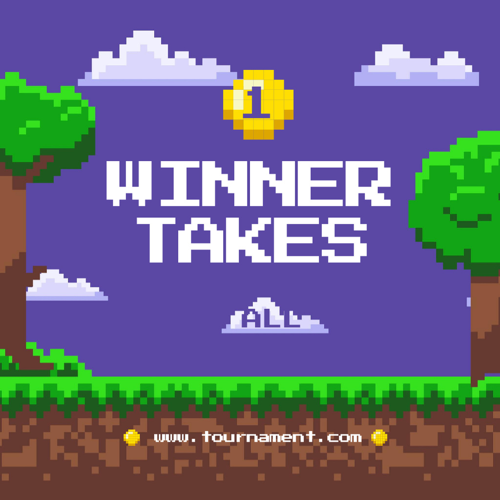 Gaming Tournament Announcement with Pixel Trees Instagram Tasarım Şablonu