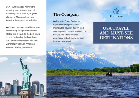 Travel Tour to USA with Mountain Lake Brochure Din Large Z-fold Design Template