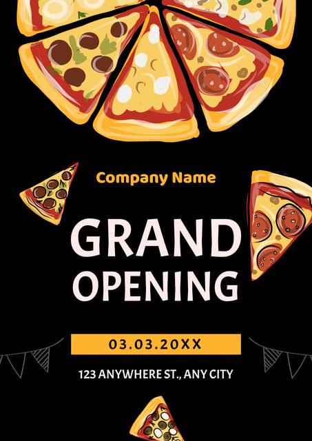 Pizzeria Grand Opening Announcement Poster Modelo de Design