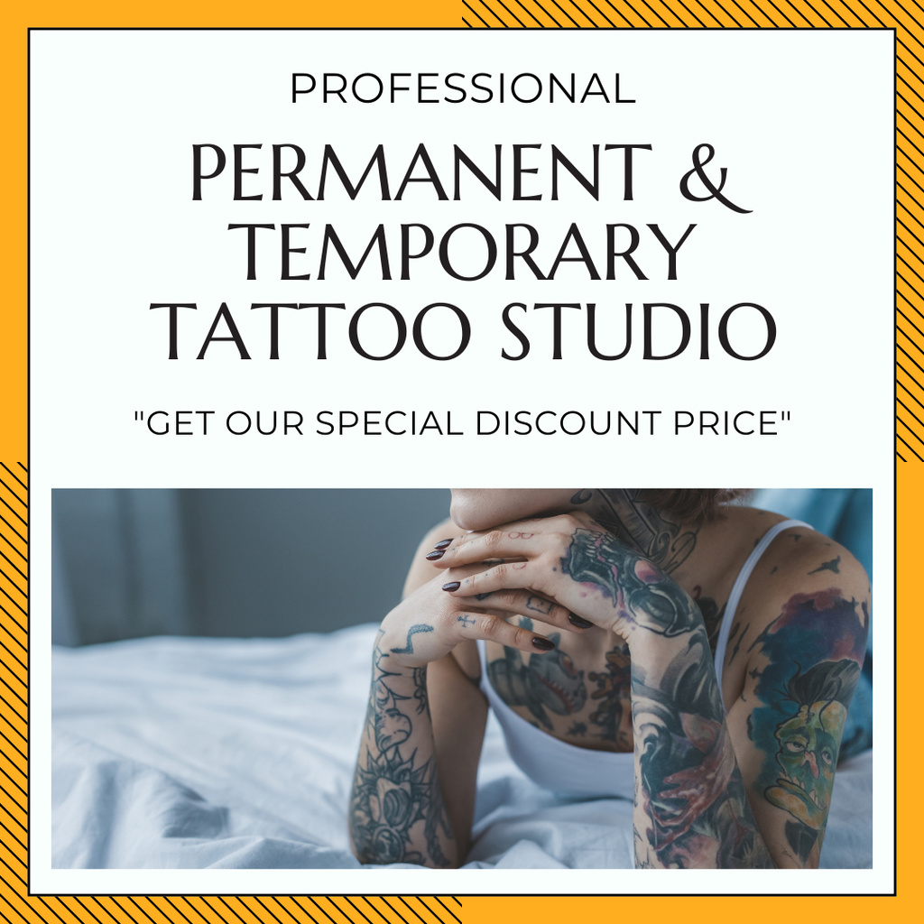 Professional Permanent And Temporary Tattoo Studio Services With Discount Instagram tervezősablon