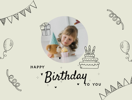 Designvorlage Bright Birthday Holiday Celebration with Cute Little Girl für Postcard 4.2x5.5in