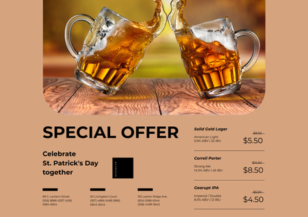 Beer in Glasses on St.Patricks Day Poster A2 Horizontal Design Template