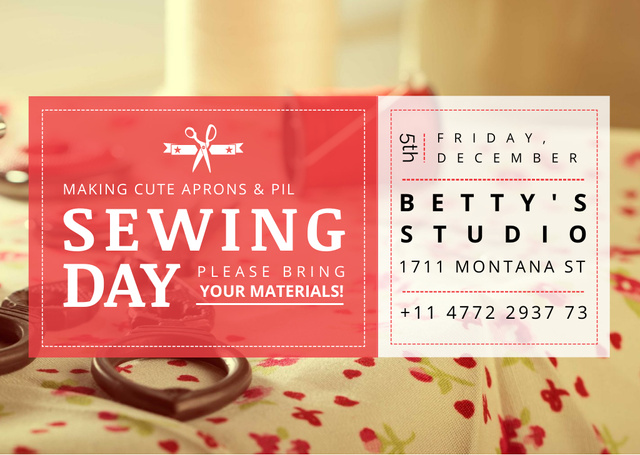 Sewing day event with needlework tools Postcard Πρότυπο σχεδίασης