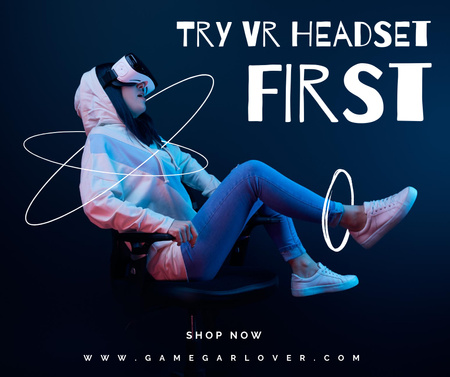 Virtual Reality Headset Offer on Blue Facebook Design Template
