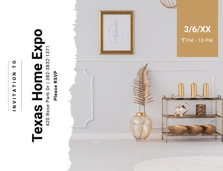Home Expo Promotion With Modern Interior Invitation 13.9x10.7cm Horizontal Design Template