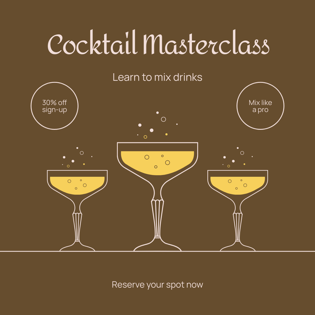 Designvorlage Nice Discount on Master Class on Mixing Drinks für Instagram AD