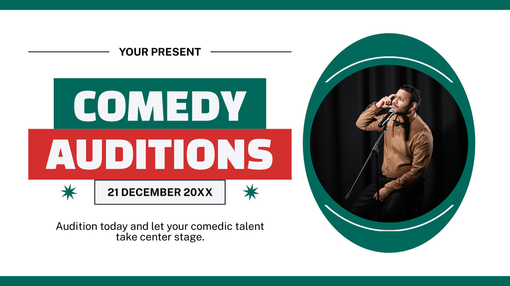 Announcement of Comedy Auditions with Performer FB event cover Šablona návrhu