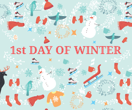 Platilla de diseño First Day of Winter Greeting with seasonal attributes Facebook