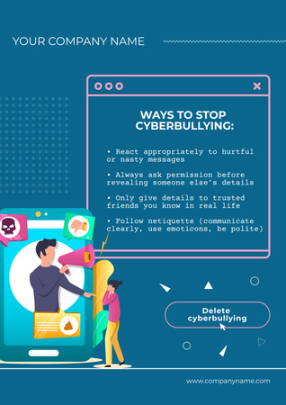 Template di design Consapevolezza di fermare il bullismo online su Blue Poster