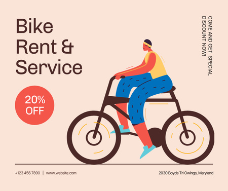 Plantilla de diseño de Anuncio de alquiler y servicio de bicicletas en beige Facebook 
