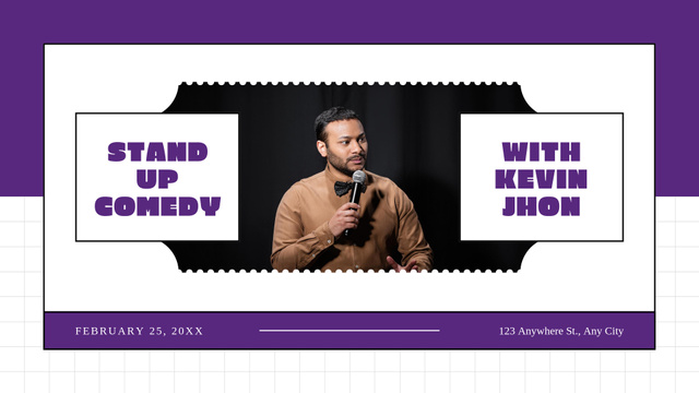 Stand-up Show Announcement with Young Performer on Stage FB event cover Design Template