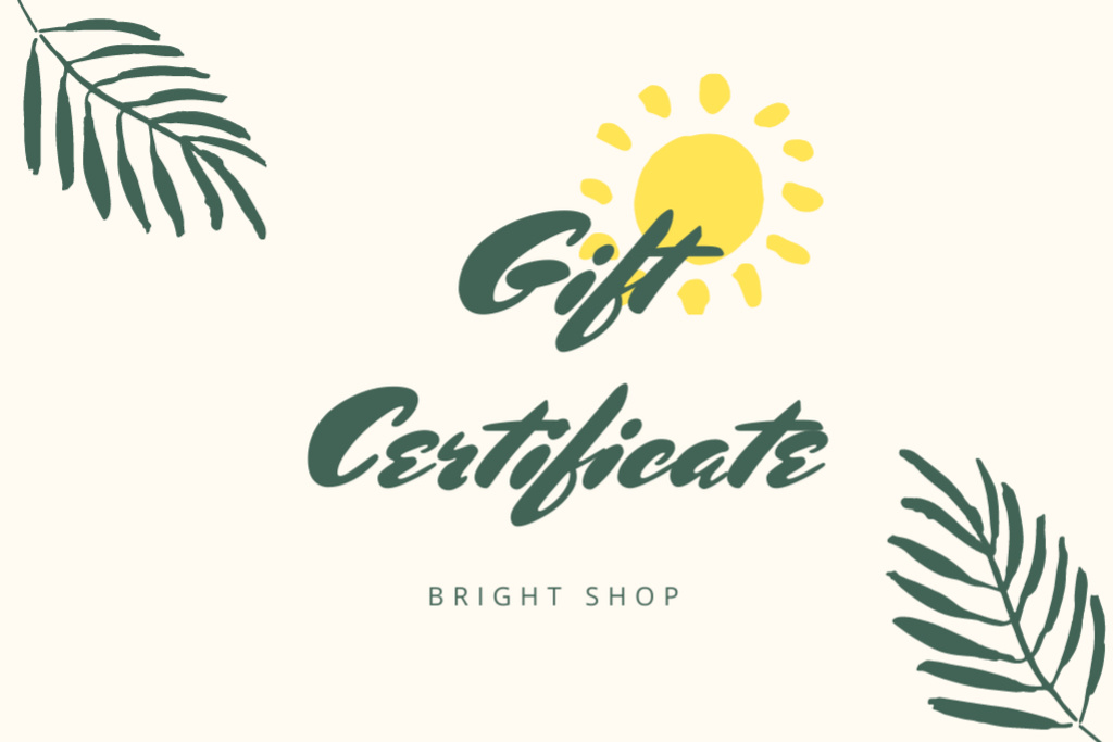 Summer Sale Voucher with Minimalist Tropical Illustration Gift Certificate Design Template