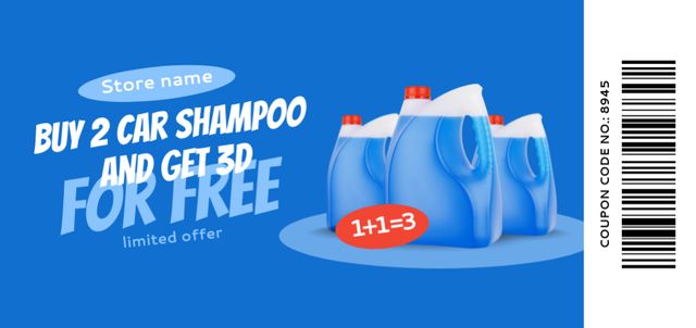 Special Offer of Free Car Shampoo on Blue Coupon Din Large Design Template