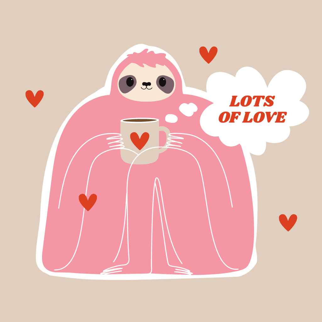 Cute Valentine's Day Holiday Greeting with Sloth Instagramデザインテンプレート