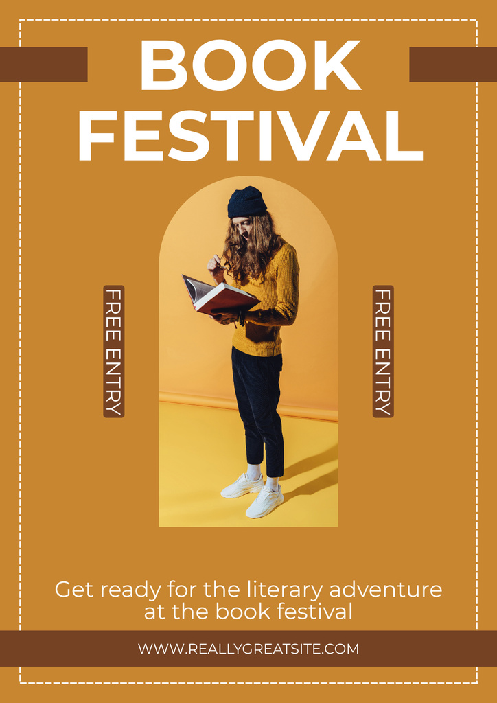 Book Festival Announcement with Reader Poster Modelo de Design