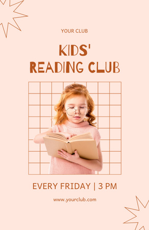 Book Club for Kids with Girl in Glasses Invitation 5.5x8.5in Design Template
