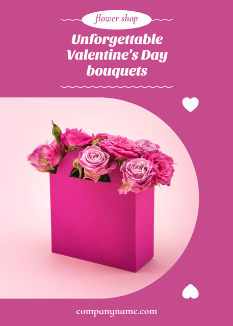 Ontwerpsjabloon van Postcard 5x7in Vertical van Flower Shop Ad with Pink Flowers for Valentine’s Day