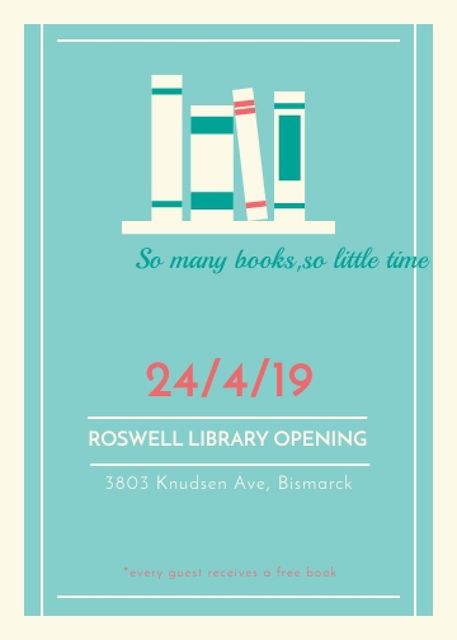 Library Opening Announcement Books on Shelf Flayer Design Template