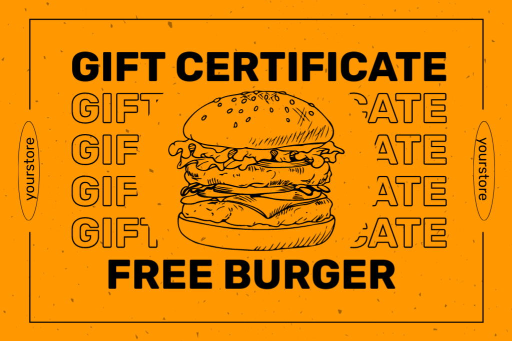 Designvorlage Voucher for Free Burger on Orange für Gift Certificate