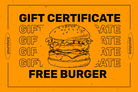 Plantilla de diseño de Cupón para hamburguesa gratis en Orange Gift Certificate 