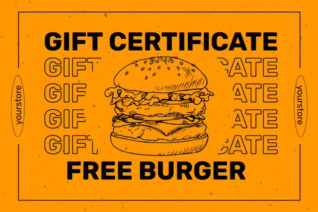 Designvorlage Voucher for Free Burger on Orange für Gift Certificate