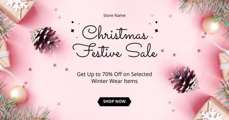 クリスマス フェスティブ セール ピンク Facebook ADデザインテンプレート