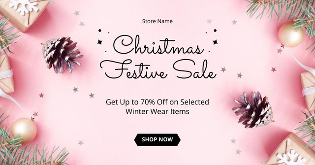 Christmas Festive Sale Pink Facebook AD Modelo de Design