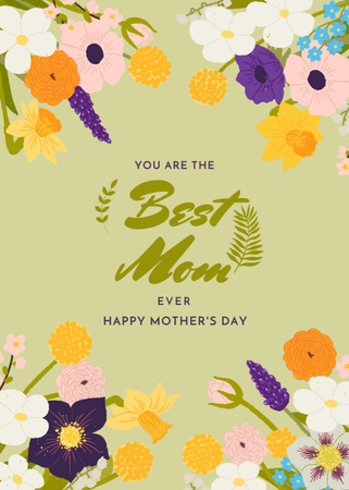 Τις καλύτερες ευχές για τη γιορτή της μητέρας στο πλαίσιο λουλουδιών Postcard 5x7in Vertical Πρότυπο σχεδίασης
