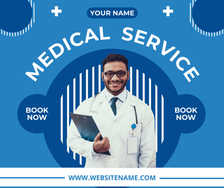 Medical Services Ad with Smiling Doctor Facebook Modelo de Design