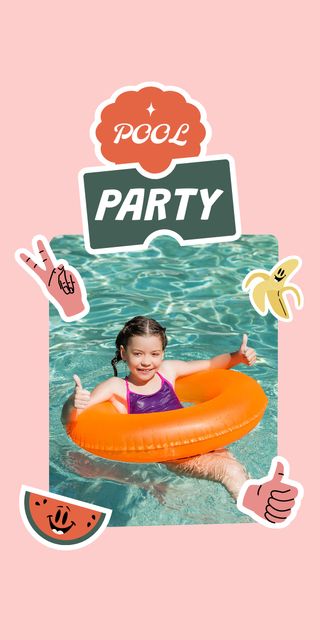 Pool Party Invitation with Kid eating Watermelon Graphic Modelo de Design