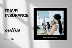 Travel Insurance Online Booking with Brunette and Laptop