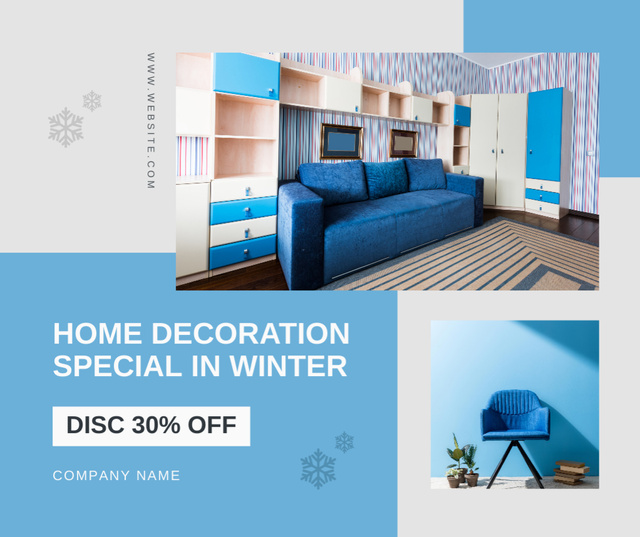 Collage with Announcement of Winter Discount on Home Decor Facebook – шаблон для дизайна