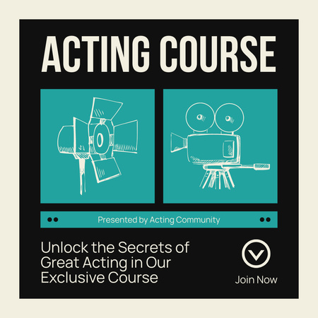 Acting Courses Ad with Sketches of Filming Equipment Instagram AD Design Template