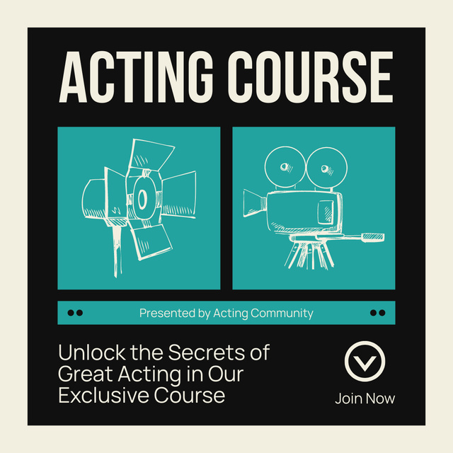 Designvorlage Acting Courses Ad with Sketches of Filming Equipment für Instagram AD