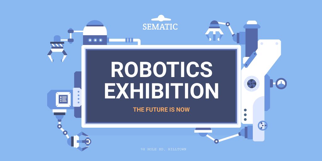 Robotics Exhibition Ad with Automated Production Line Twitter – шаблон для дизайну