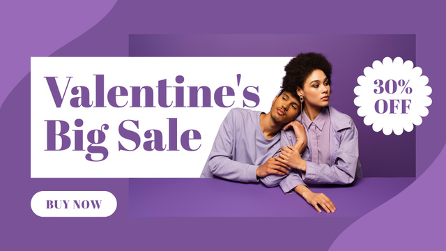 Big Sale on Valentine's Day with African American Couple FB event cover Design Template