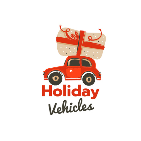 Cute Winter Holiday Greeting with Car Logo 1080x1080pxデザインテンプレート