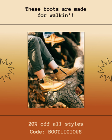 Promo Code Offer on Hiking Shoes Instagram Post Vertical Design Template