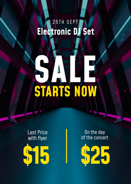 Electronic DJ Set Tickets Offer in Blue Flayer Design Template