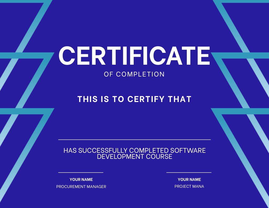 Ontwerpsjabloon van Certificate van Software Development Course Completion Award in Blue