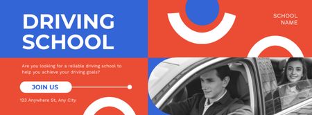 Reliable Driving School Services Offer In Red Facebook cover Πρότυπο σχεδίασης