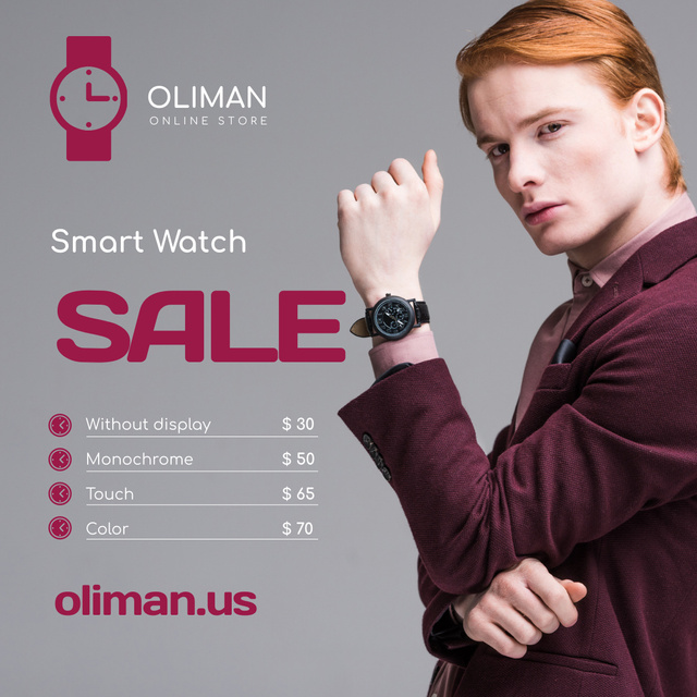 Man Wearing Smart Watch Instagram Design Template