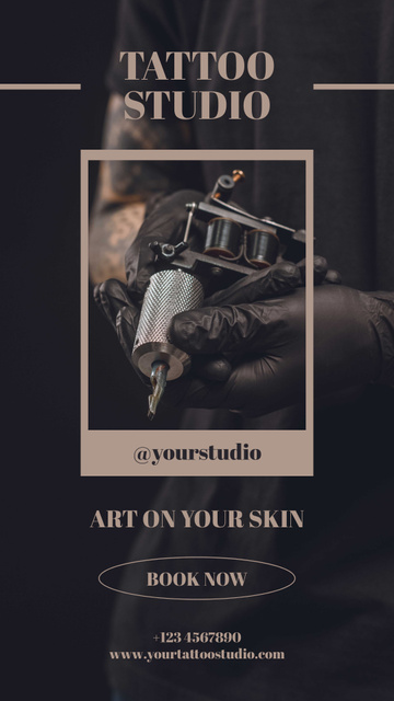 Tattoo Studio Offer Art On Skin With Instrument Instagram Story Tasarım Şablonu