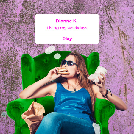 vicces nő eszik fast food Album Cover tervezősablon